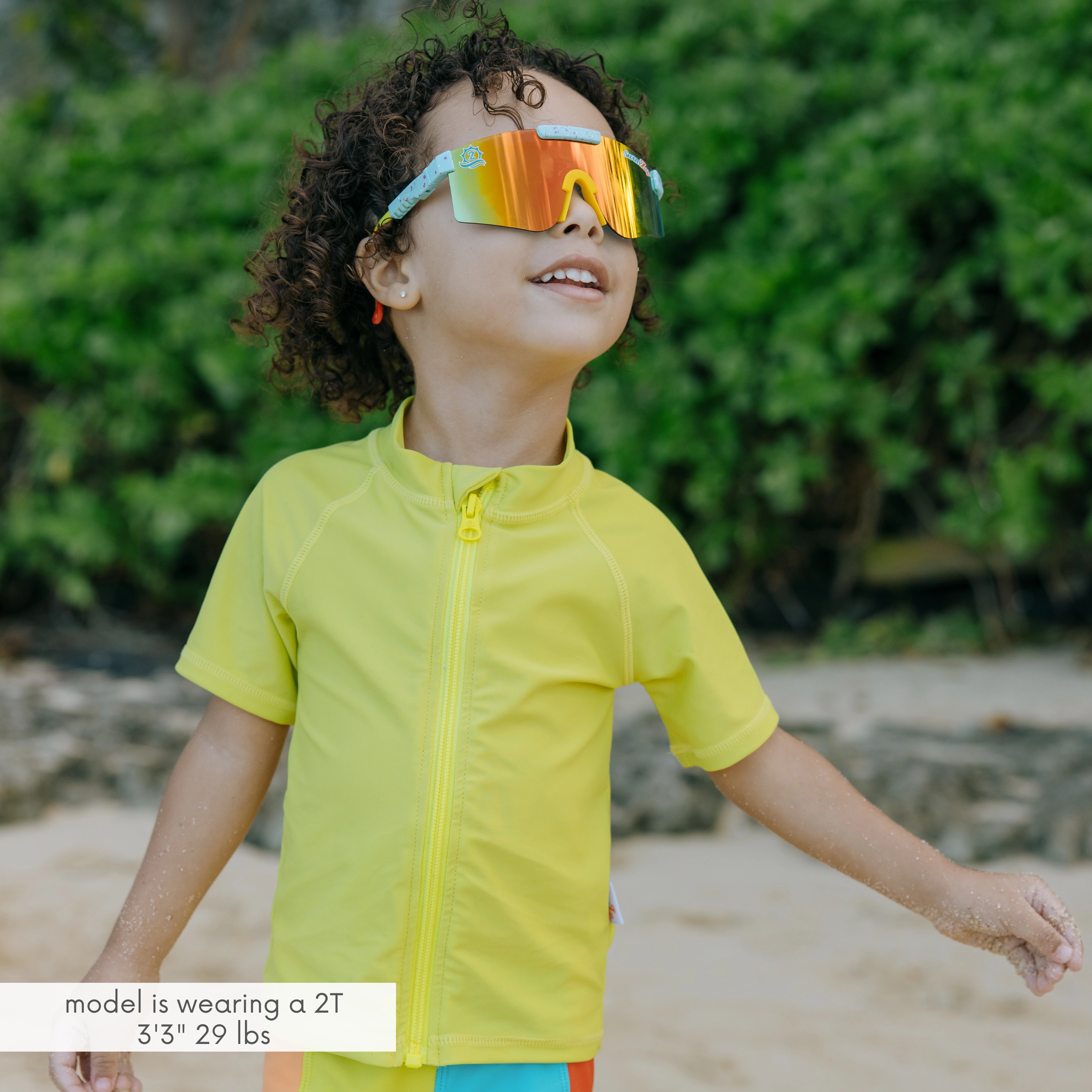 Kids Short Sleeve Zipper Rash Guard Swim Shirt | Sulphur Yellow
