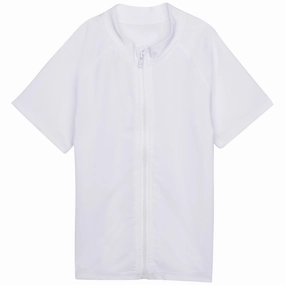 Kids Short Sleeve Zipper Rash Guard Swim Shirt | White