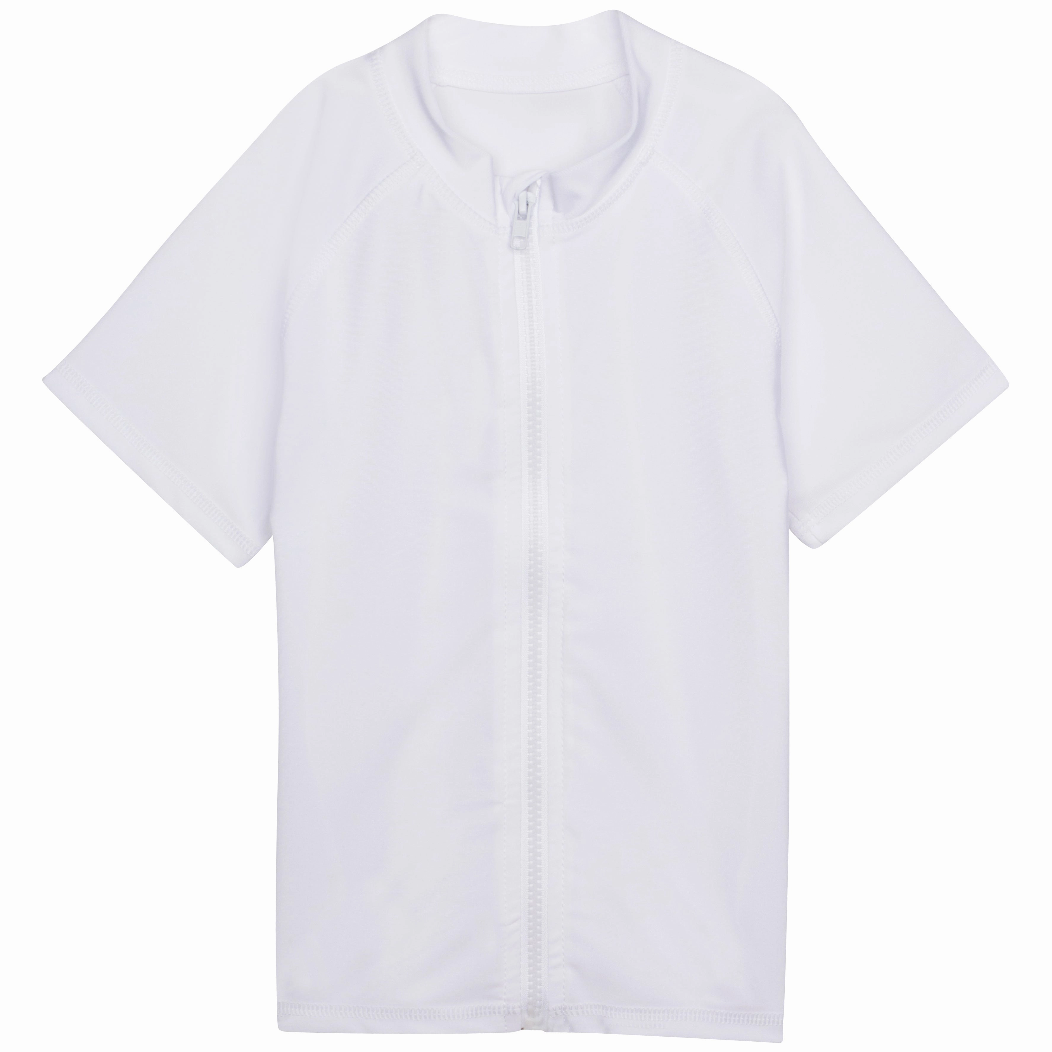 Kids Short Sleeve Zipper Rash Guard Swim Shirt | White