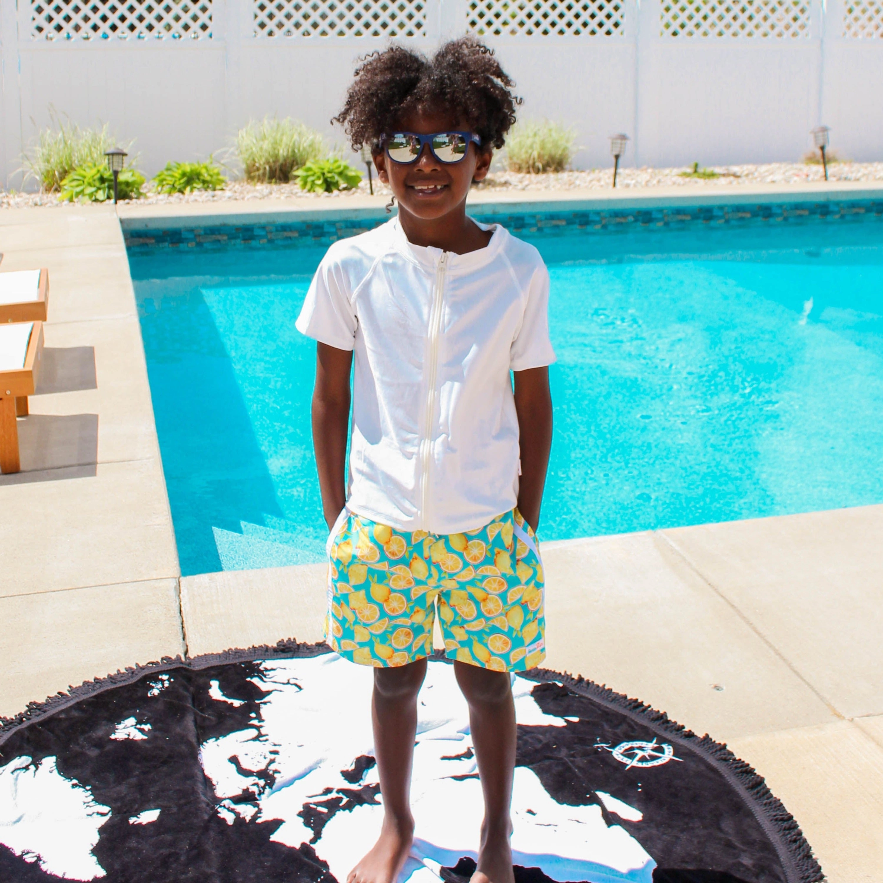 Kids Short Sleeve Zipper Rash Guard Swim Shirt | White