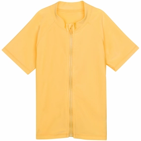 Kids Short Sleeve Zipper Rash Guard Swim Shirt | Yellow