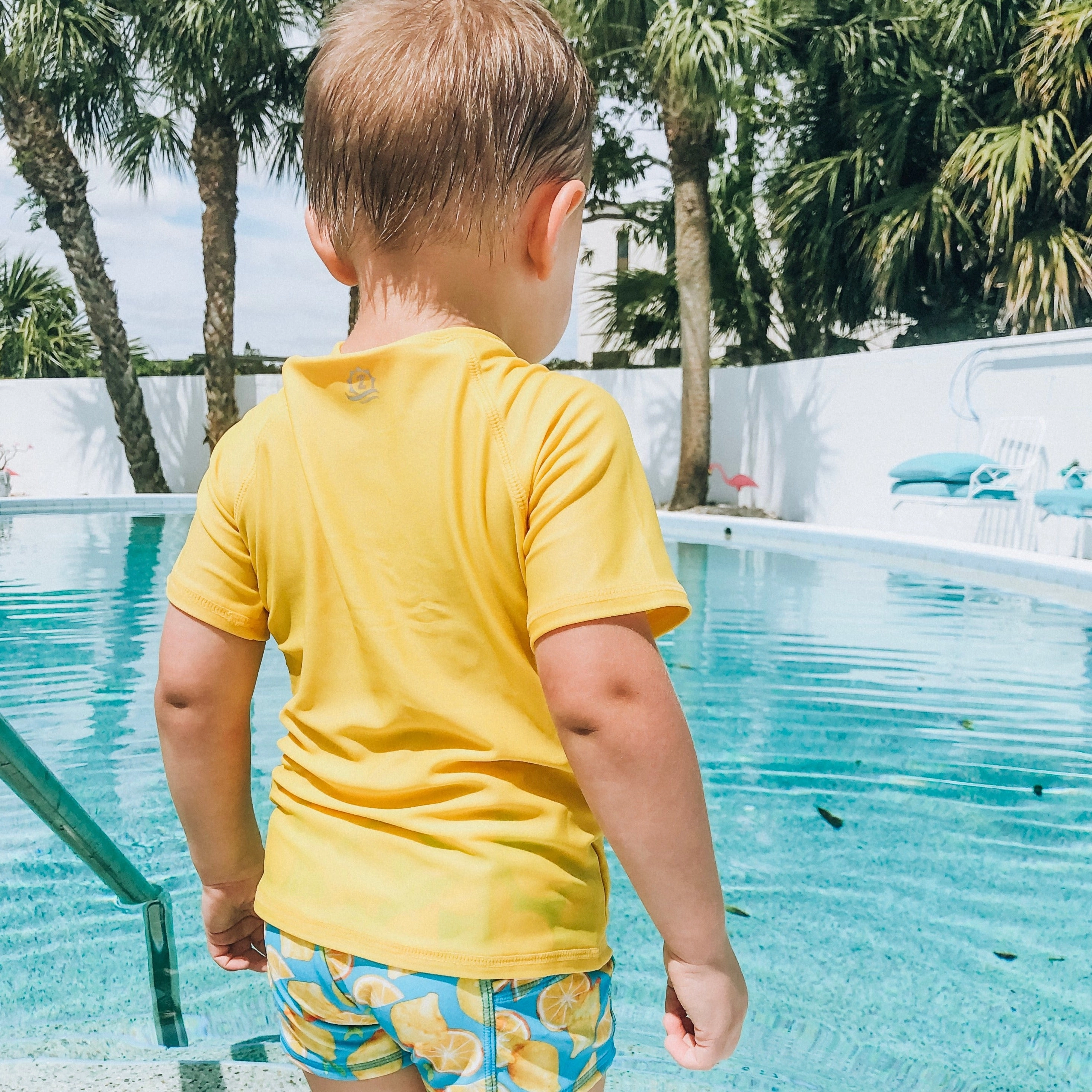 Kids Short Sleeve Zipper Rash Guard Swim Shirt | Yellow
