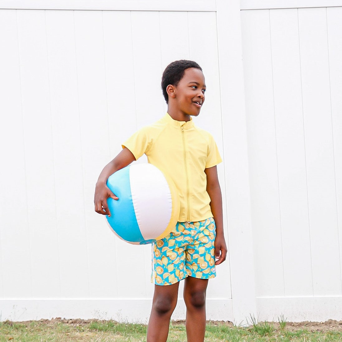 Kids Short Sleeve Zipper Rash Guard Swim Shirt | Yellow
