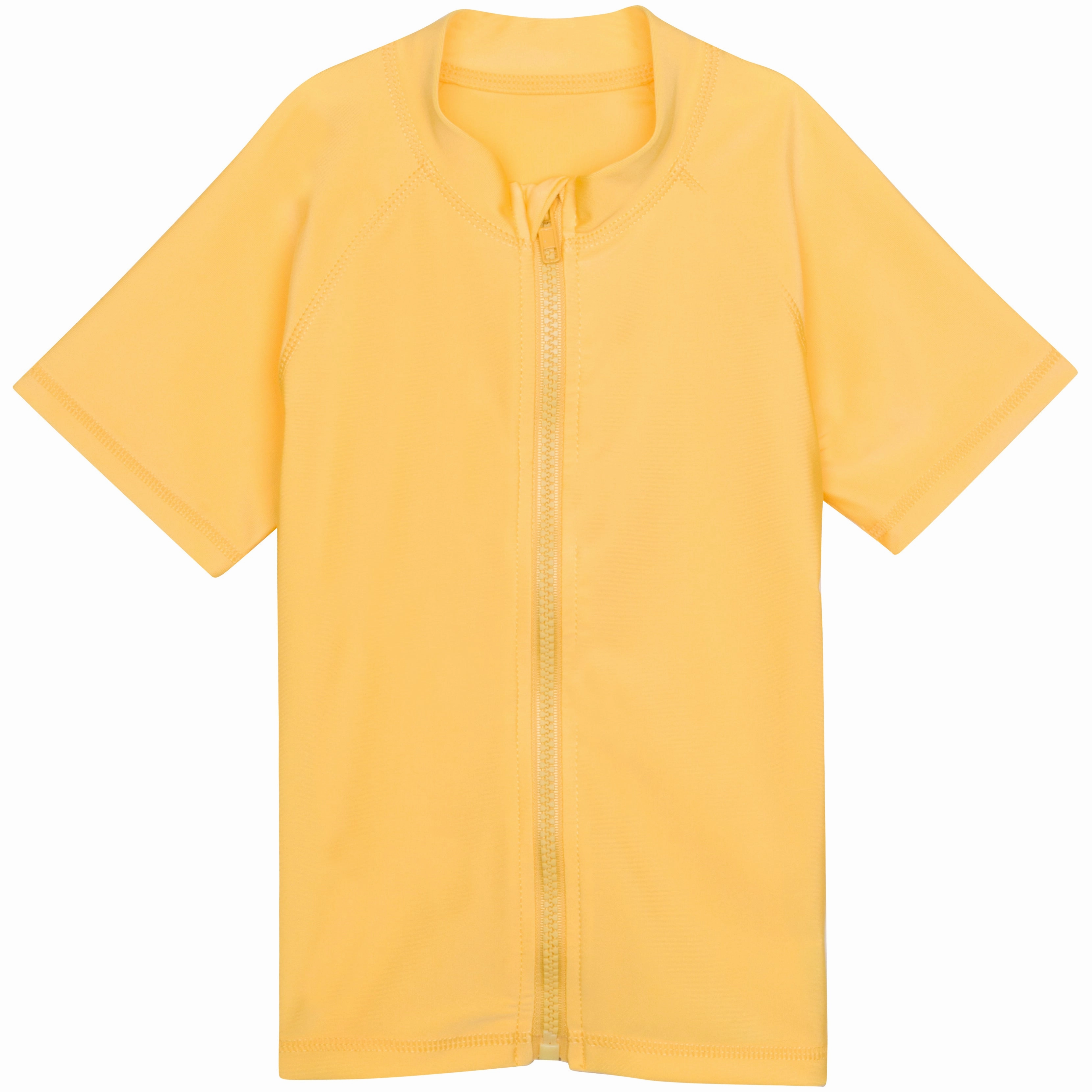 Kids Short Sleeve Zipper Rash Guard Swim Shirt | Yellow