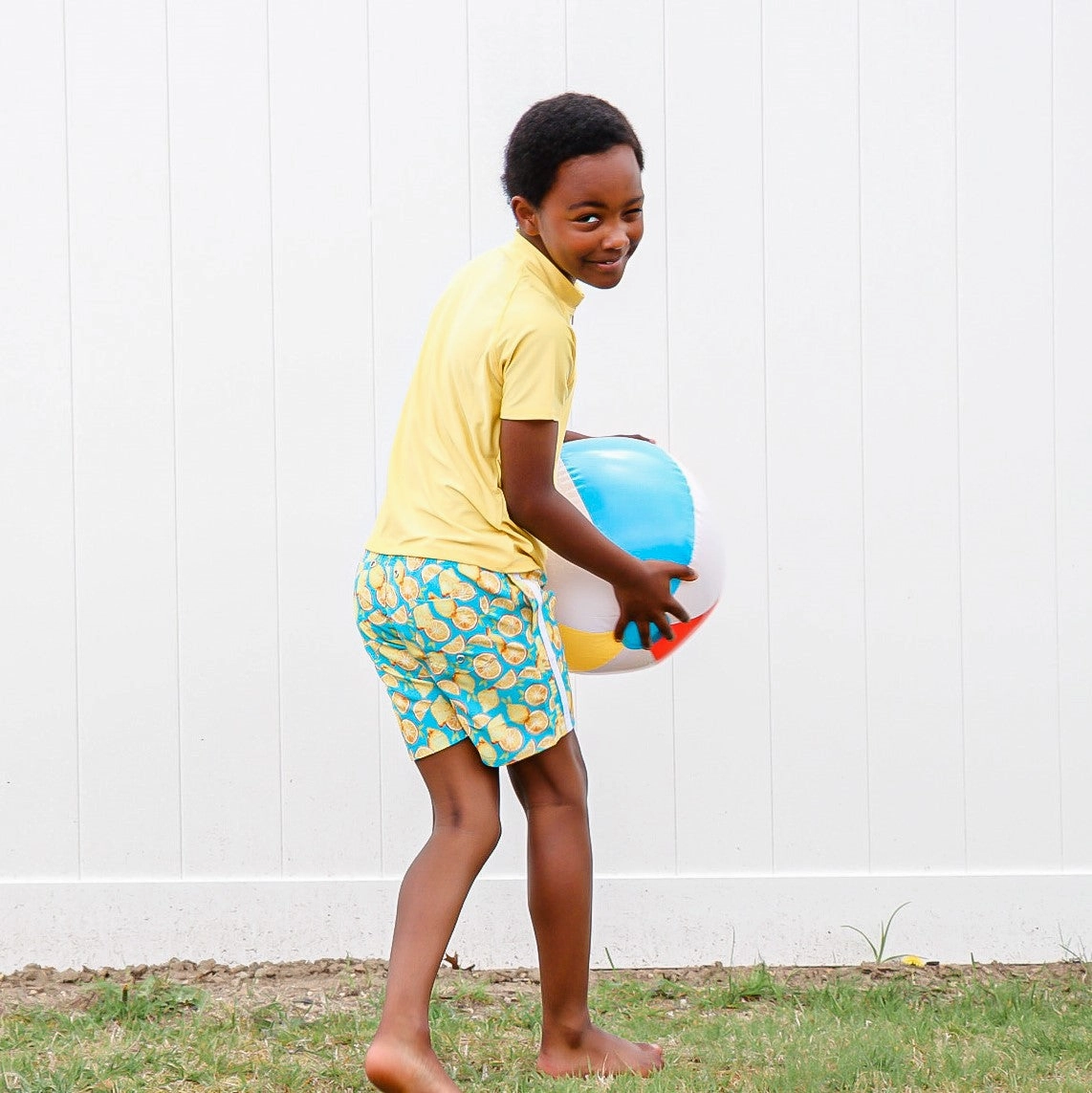 Kids Short Sleeve Zipper Rash Guard Swim Shirt | Yellow