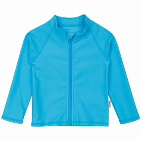 Kids UPF 50  Long Sleeve Zipper Rash Guard Swim Shirt | "Aqua"