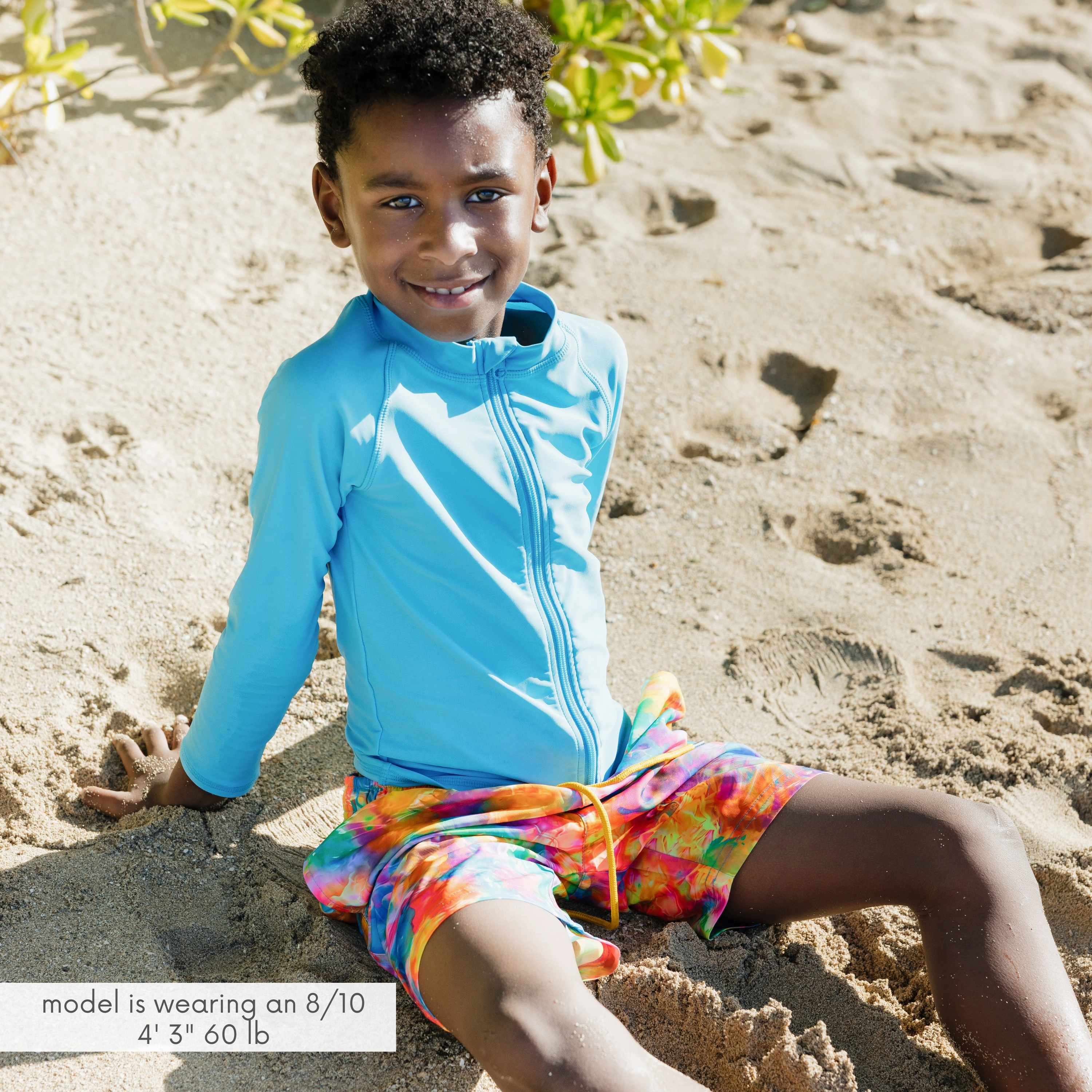 Kids UPF 50  Long Sleeve Zipper Rash Guard Swim Shirt | "Aqua"