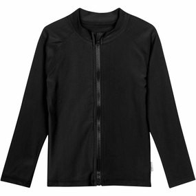 Kids UPF 50  Long Sleeve Zipper Rash Guard Swim Shirt | "Black"