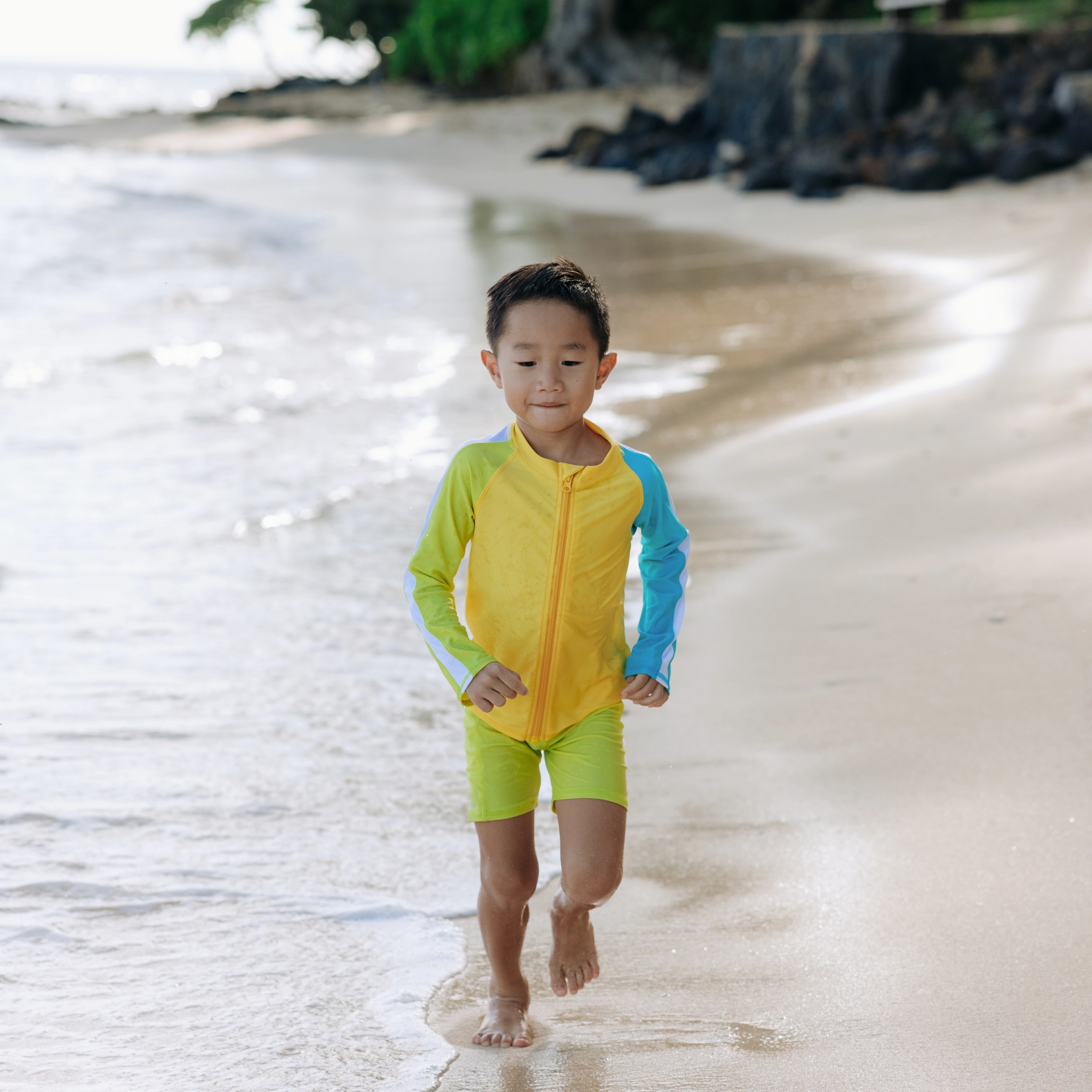 Kids UPF 50  Long Sleeve Zipper Rash Guard Swim Shirt | "Color Pop"