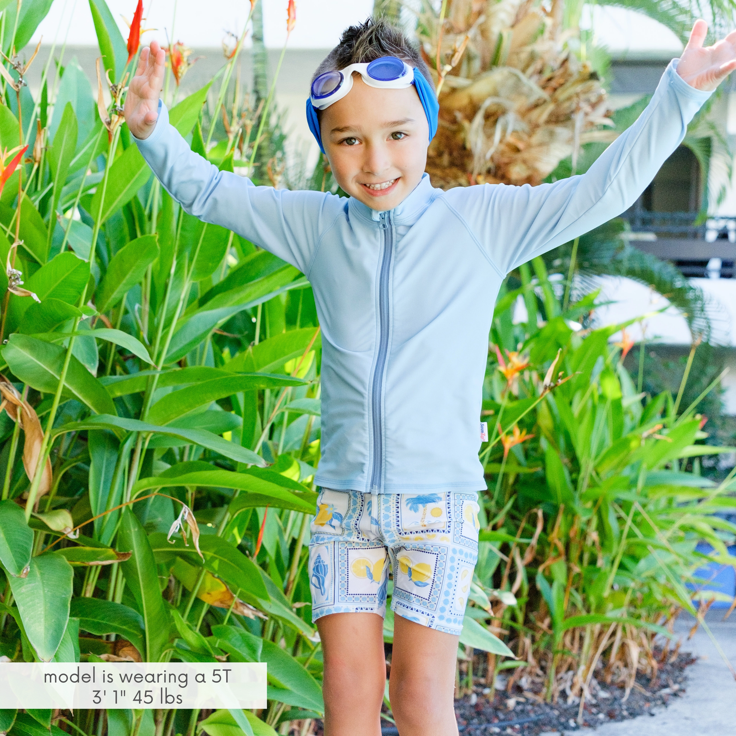Kids UPF 50  Long Sleeve Zipper Rash Guard Swim Shirt | "Dream Blue"