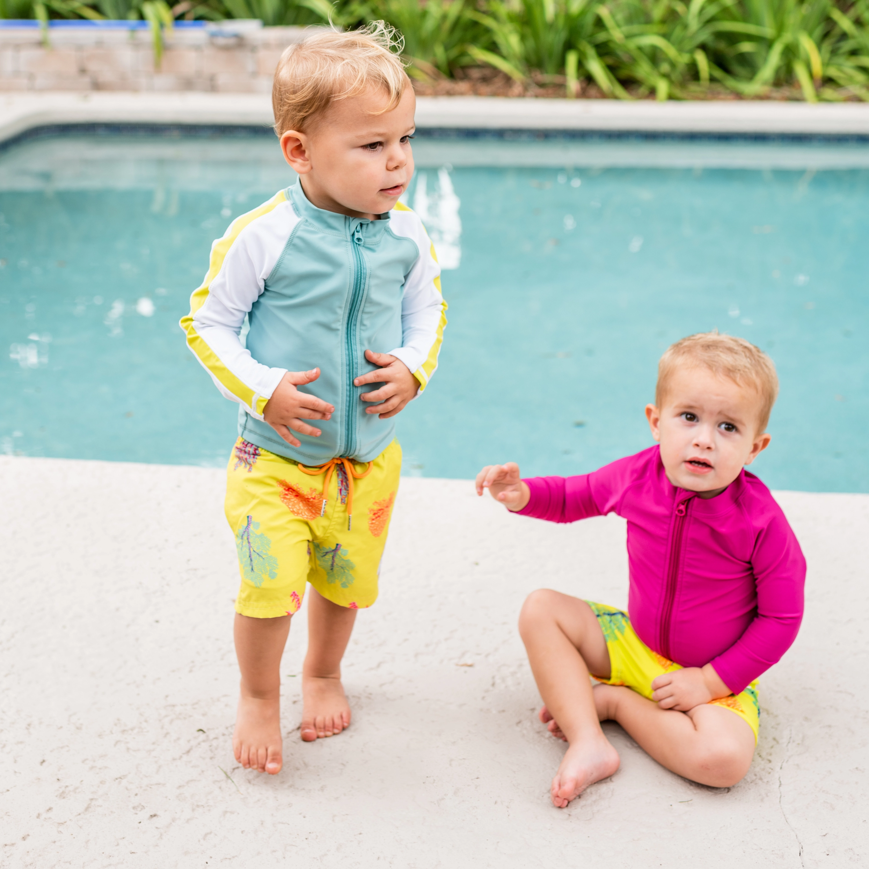 Kids UPF 50  Long Sleeve Zipper Rash Guard Swim Shirt | "Fuchsia