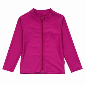 Kids UPF 50  Long Sleeve Zipper Rash Guard Swim Shirt | "Fuchsia