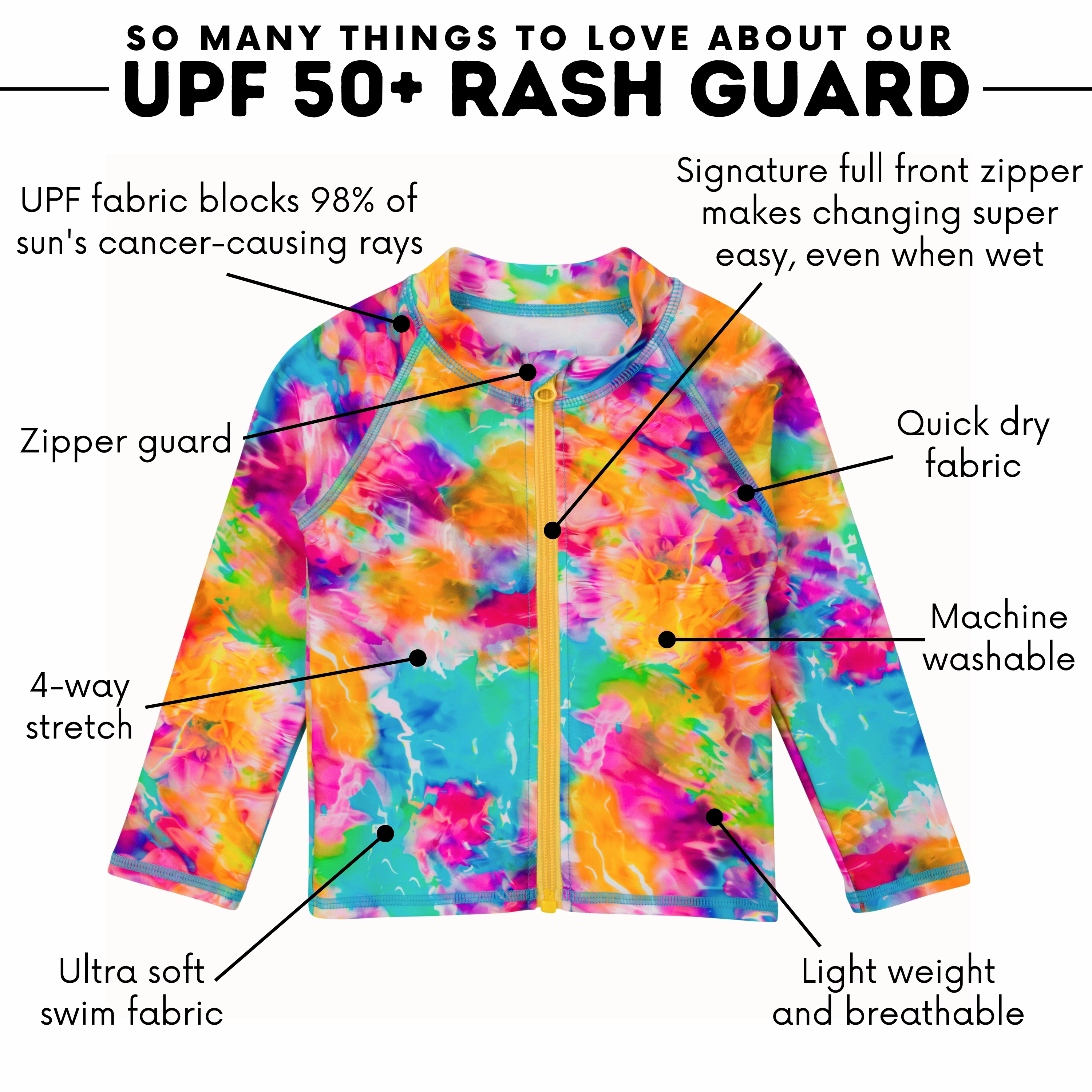 Kids UPF 50  Long Sleeve Zipper Rash Guard Swim Shirt | "Impressions"