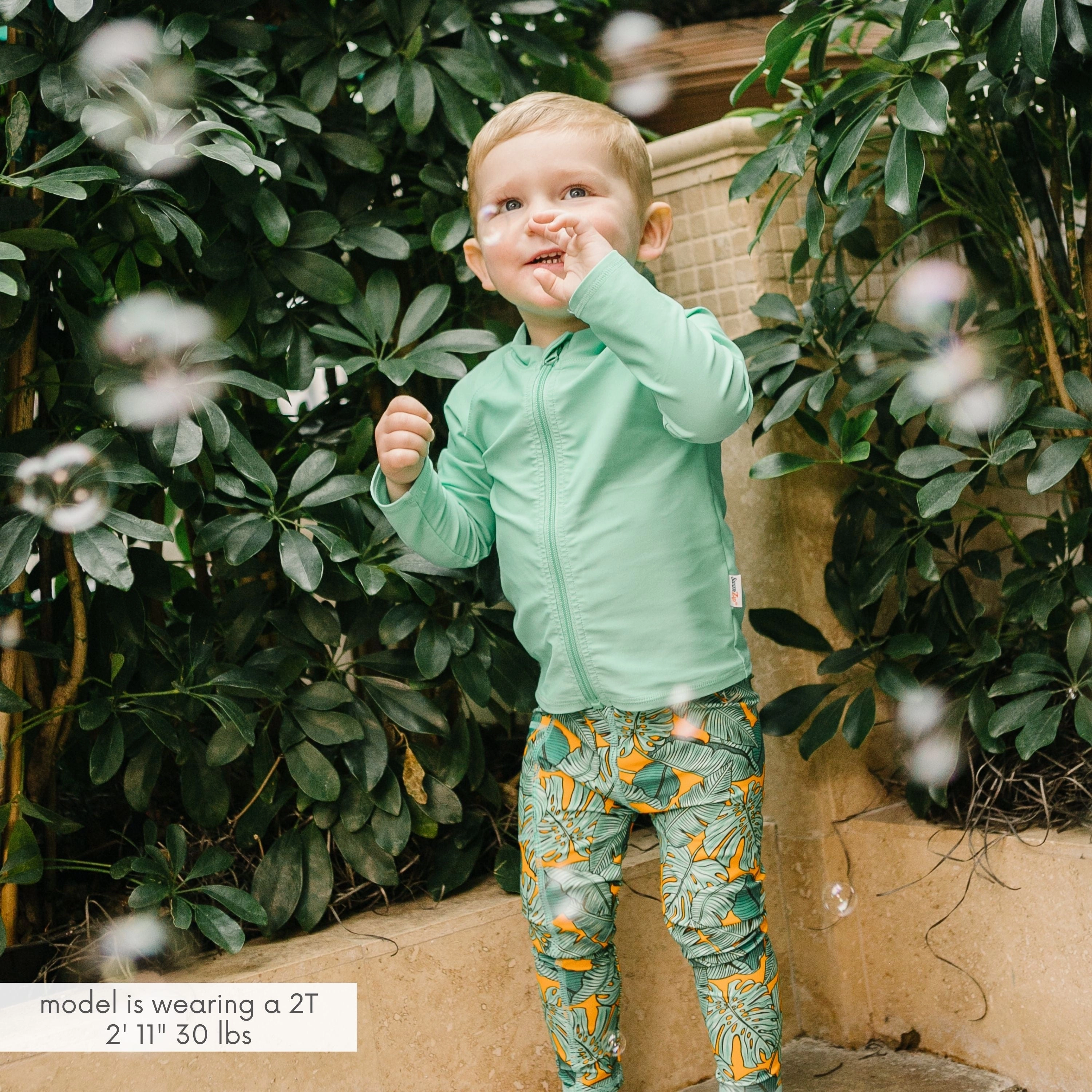 Kids UPF 50  Long Sleeve Zipper Rash Guard Swim Shirt | "Light Jade"