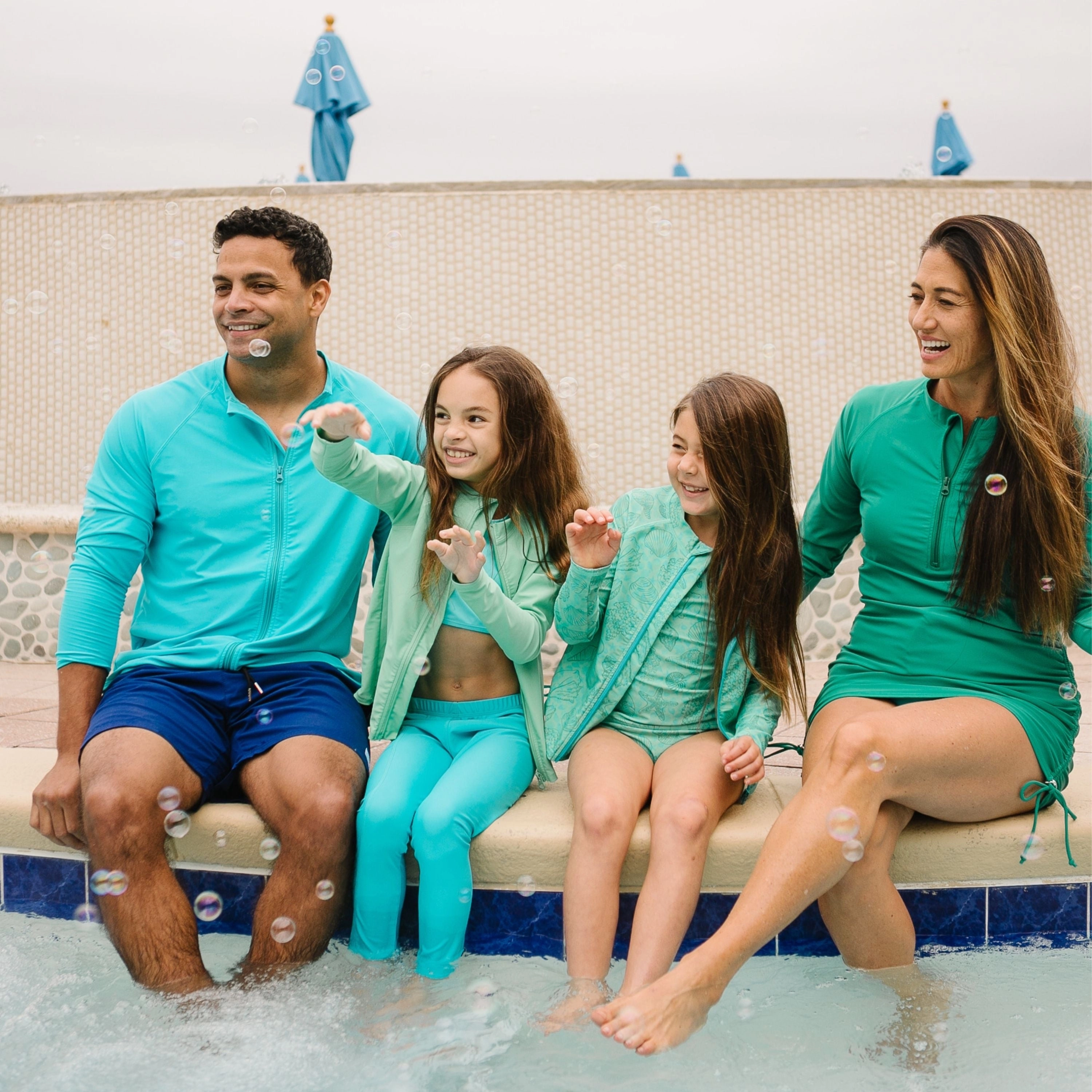 Kids UPF 50  Long Sleeve Zipper Rash Guard Swim Shirt | "Light Jade"