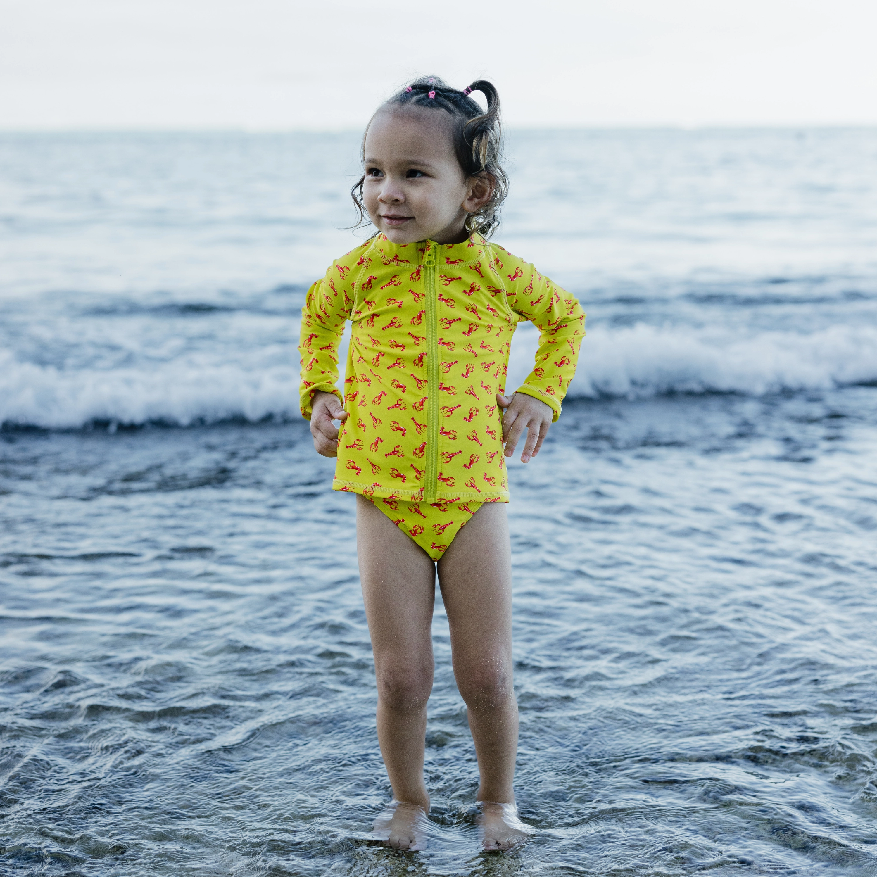 Kids UPF 50  Long Sleeve Zipper Rash Guard Swim Shirt | "Lobster"
