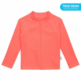 Kids UPF 50  Long Sleeve Zipper Rash Guard Swim Shirt | "Neon Orange"