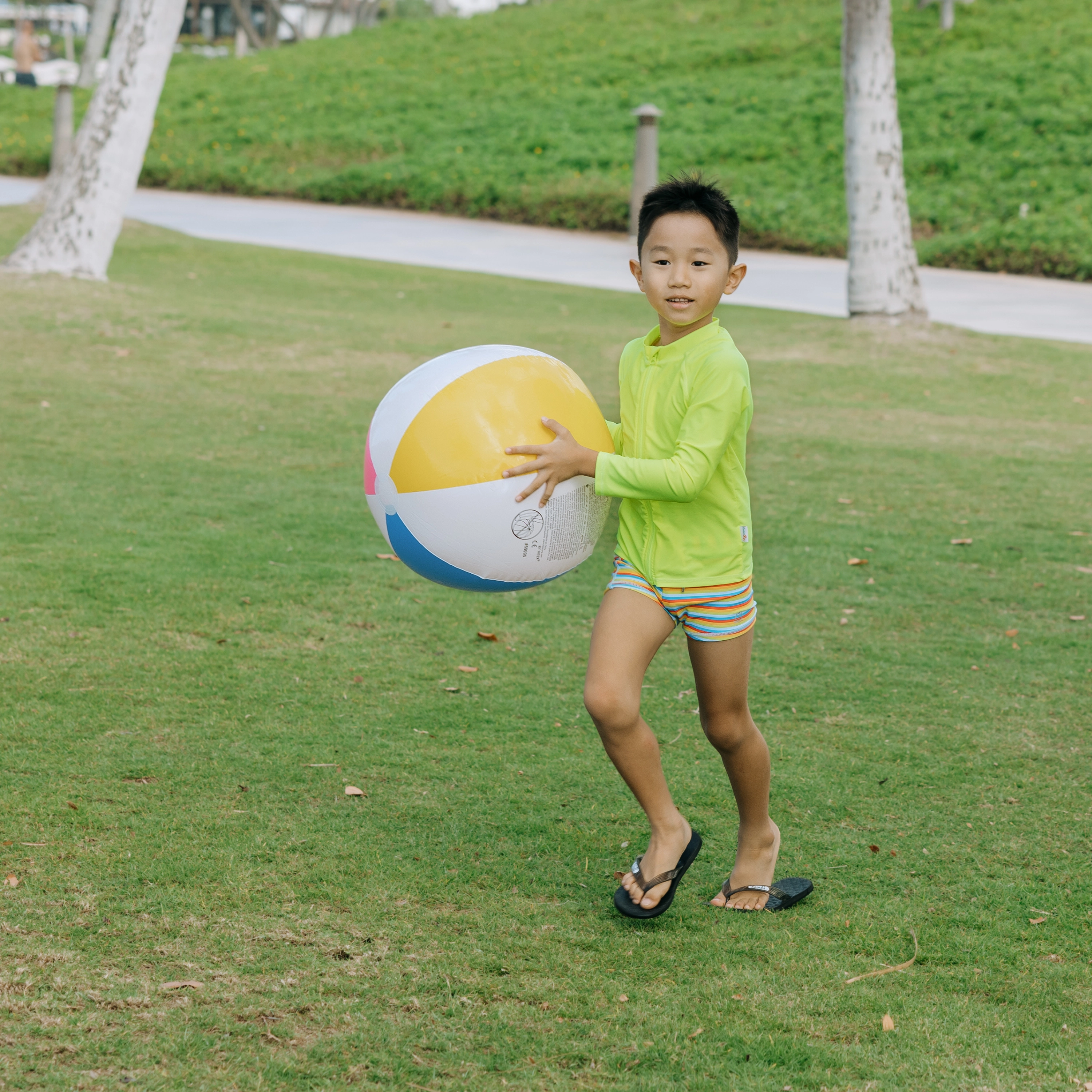Kids UPF 50  Long Sleeve Zipper Rash Guard Swim Shirt | "Neon Yellow"