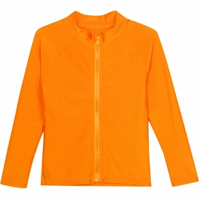 Kids UPF 50  Long Sleeve Zipper Rash Guard Swim Shirt | "Orange"