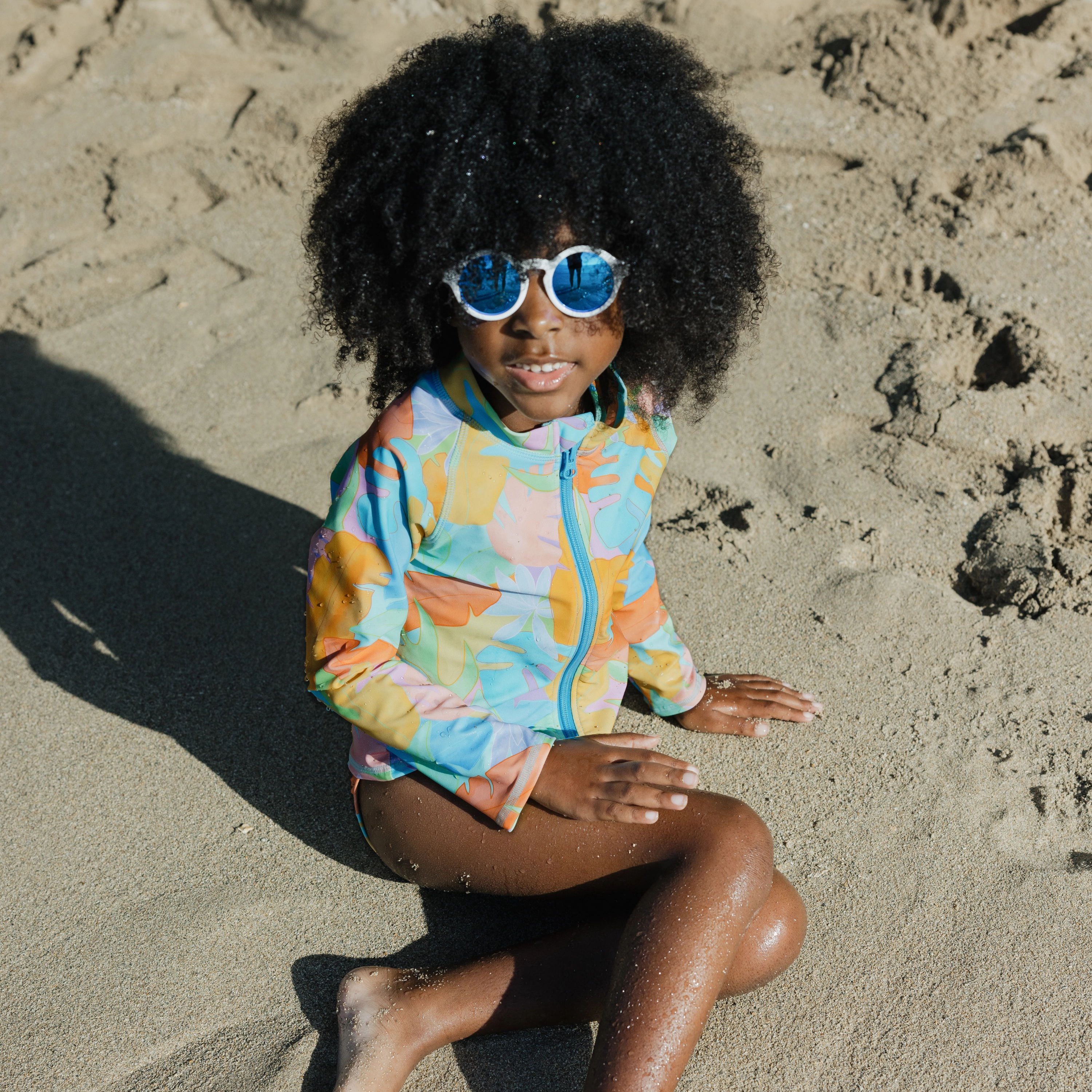 Kids UPF 50  Long Sleeve Zipper Rash Guard Swim Shirt | "Vibrant Vacay"