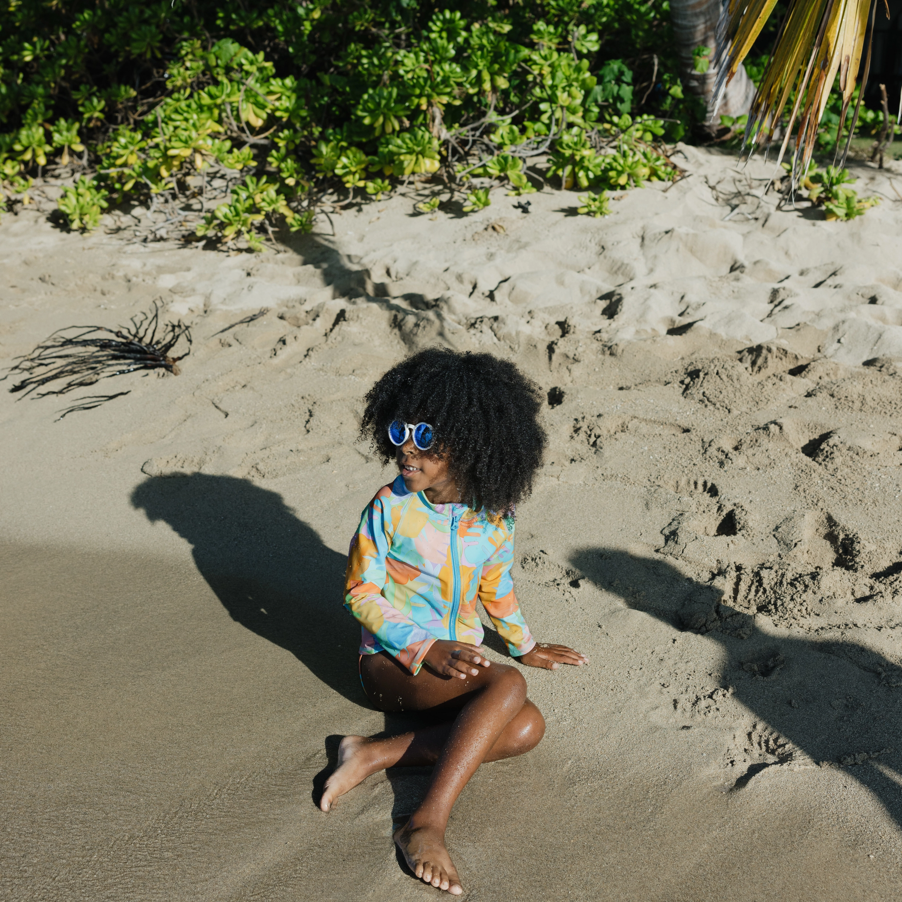 Kids UPF 50  Long Sleeve Zipper Rash Guard Swim Shirt | "Vibrant Vacay"