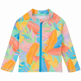 Kids UPF 50  Long Sleeve Zipper Rash Guard Swim Shirt | "Vibrant Vacay"