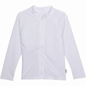 Kids UPF 50  Long Sleeve Zipper Rash Guard Swim Shirt | "White"