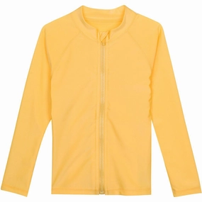 Kids UPF 50  Long Sleeve Zipper Rash Guard Swim Shirt | "Yellow"