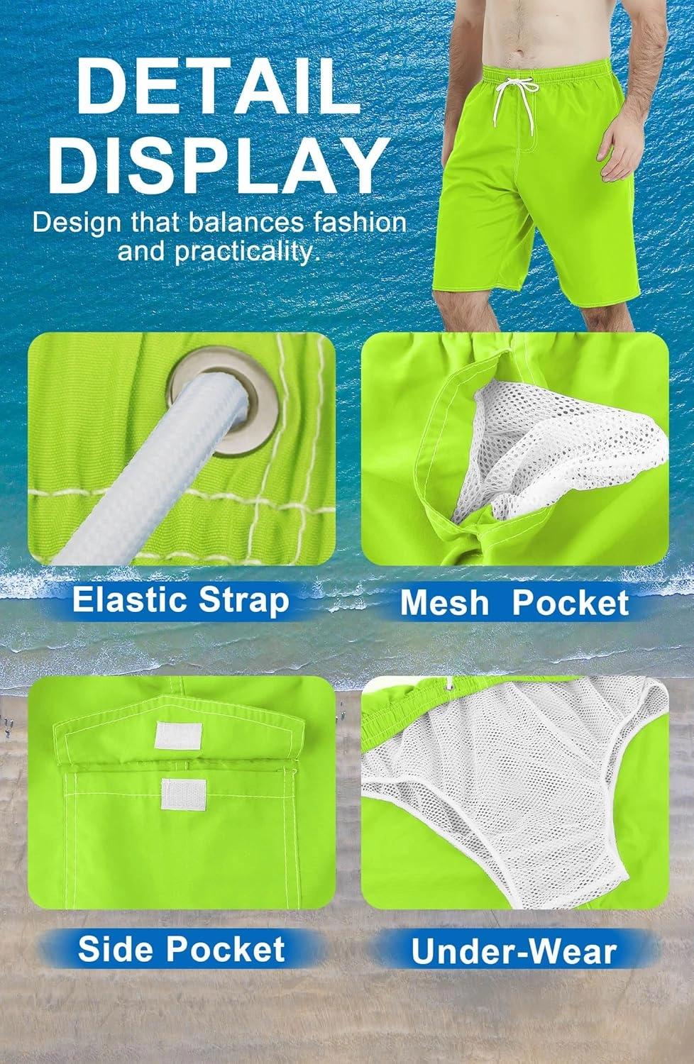 Landisun Mens Swim Trunks Board Shorts Swimsuit Swimwear Swim Shorts Bathing Suits Quick Dry with Mesh Lining