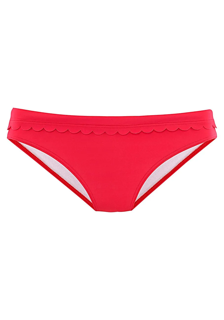 LASCANA Women's Scallop Classic Bikini Swim Bottom, Red, 12