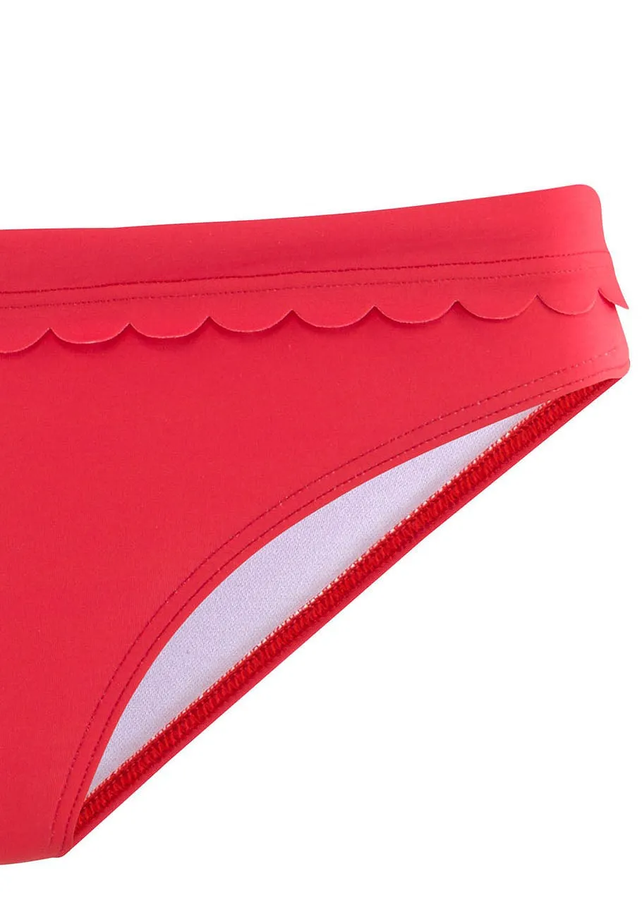 LASCANA Women's Scallop Classic Bikini Swim Bottom, Red, 12