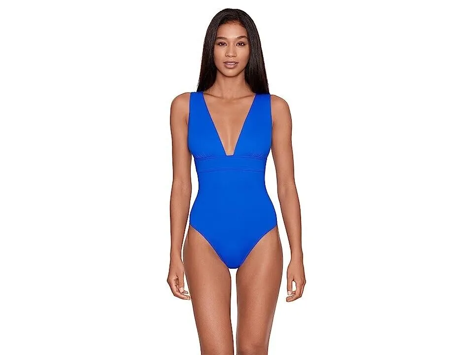 Lauren Ralph Lauren Beach Club Solids One-Piece Women's 6 Blue Swimsuit ERK573