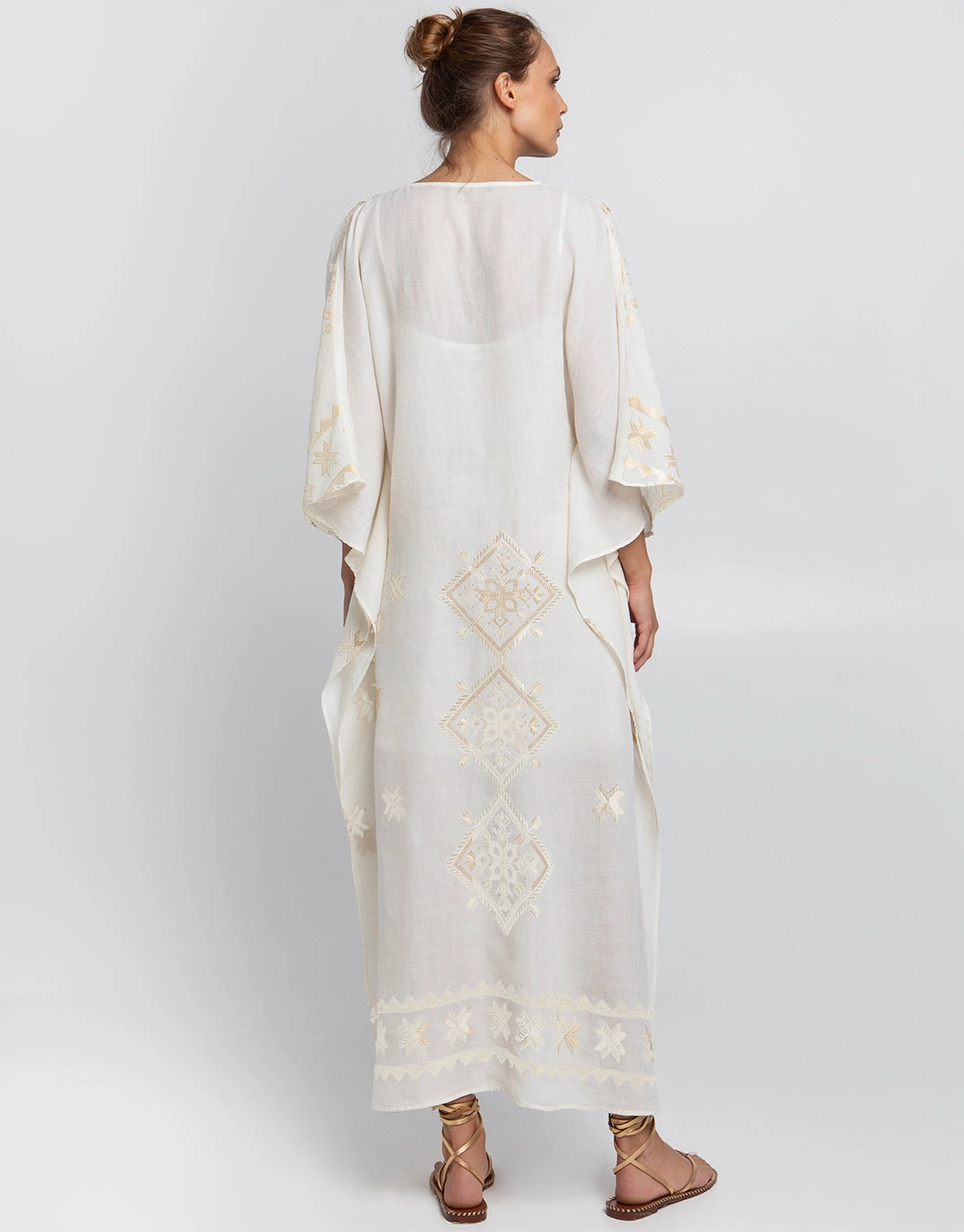 Lefkada Kimono Sleeve Maxi Kaftan - Natural and Champagne
