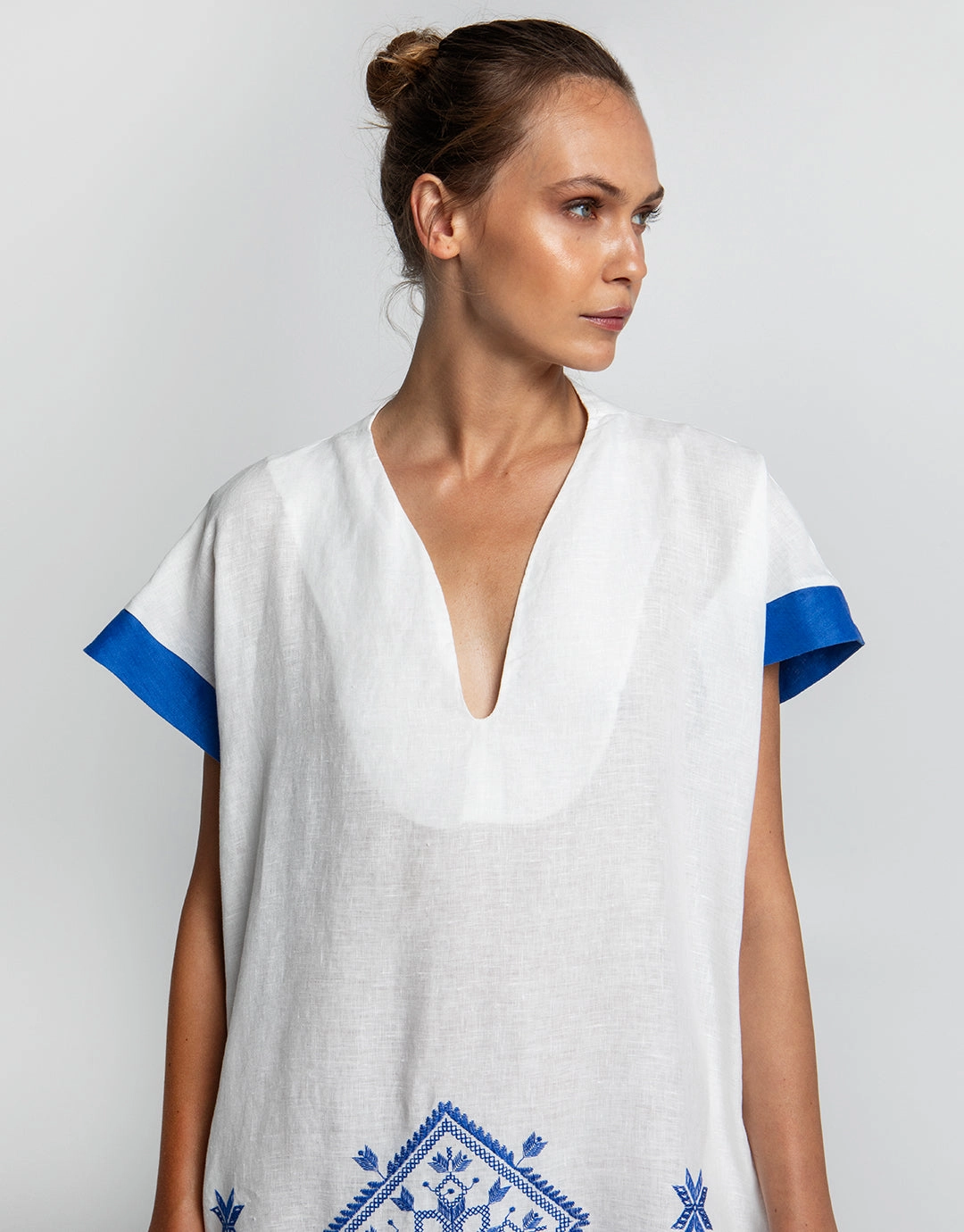 Lefkada Midi Kaftan Tunic - White and Blue
