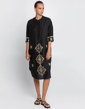 Lefkada Midi Shirt Dress - Black and Gold