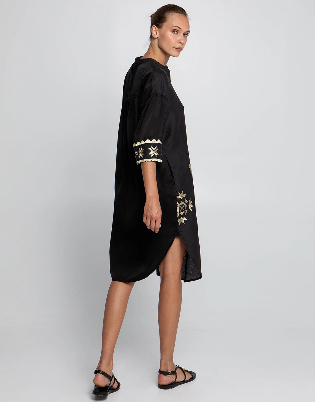 Lefkada Midi Shirt Dress - Black and Gold