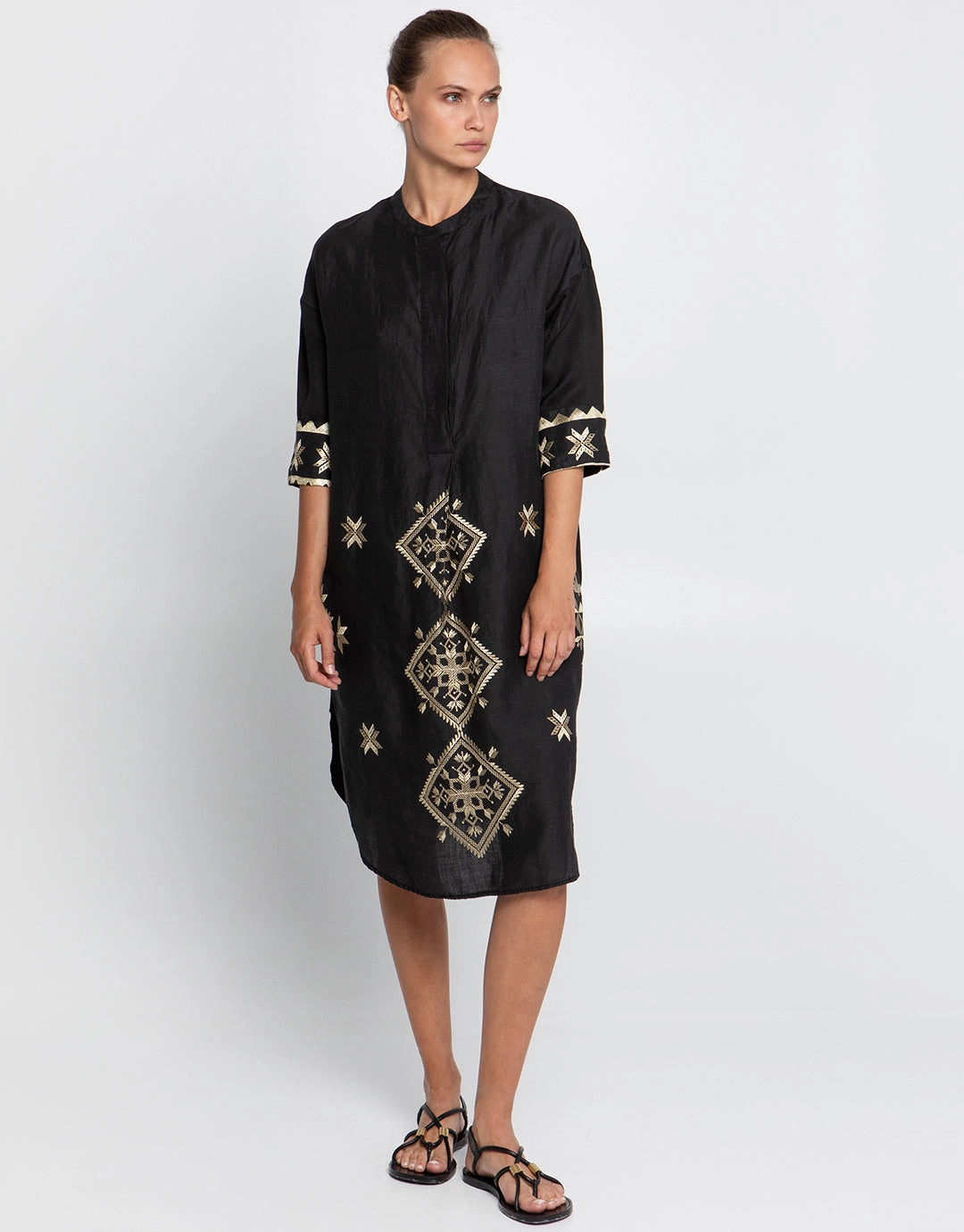 Lefkada Midi Shirt Dress - Black and Gold