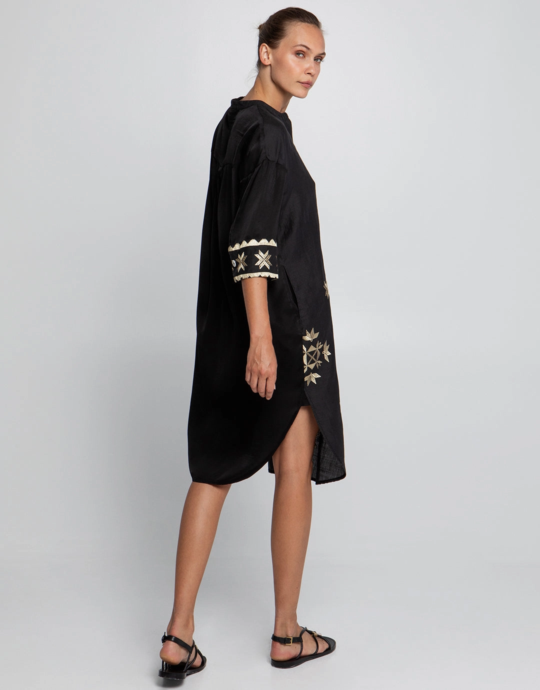 Lefkada Midi Shirt Dress - Black and Gold