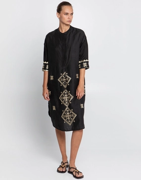 Lefkada Midi Shirt Dress - Black and Gold