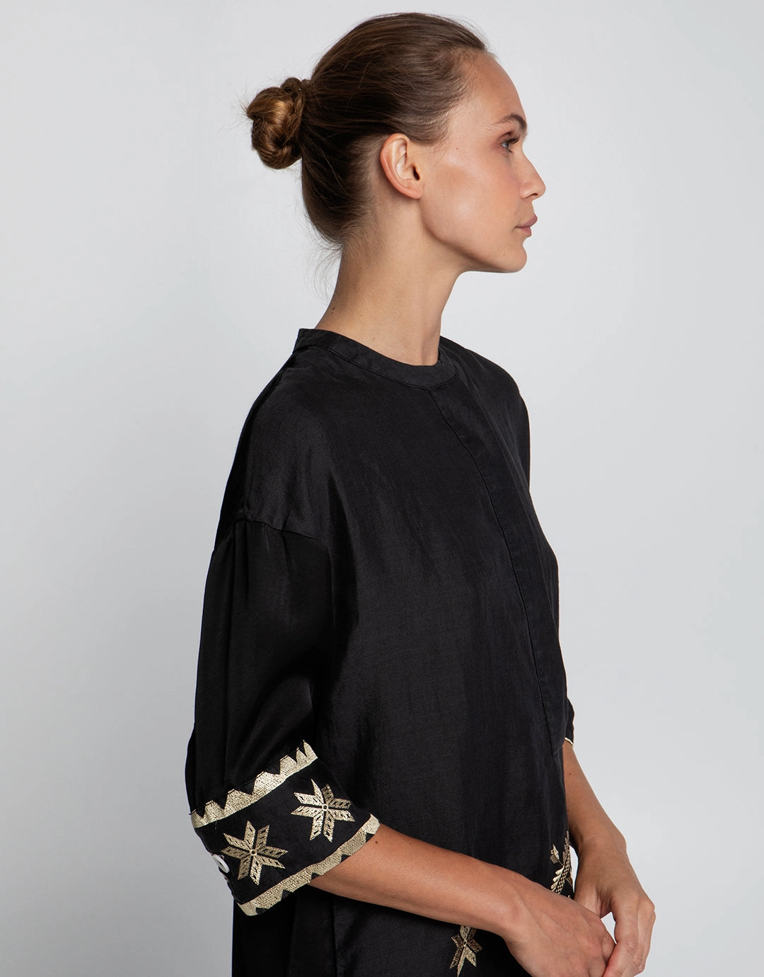 Lefkada Midi Shirt Dress - Black and Gold