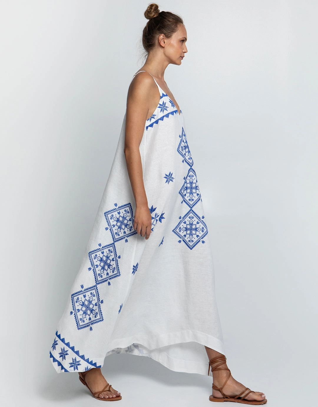 Lefkada Strappy Maxi Dress - White and Blue