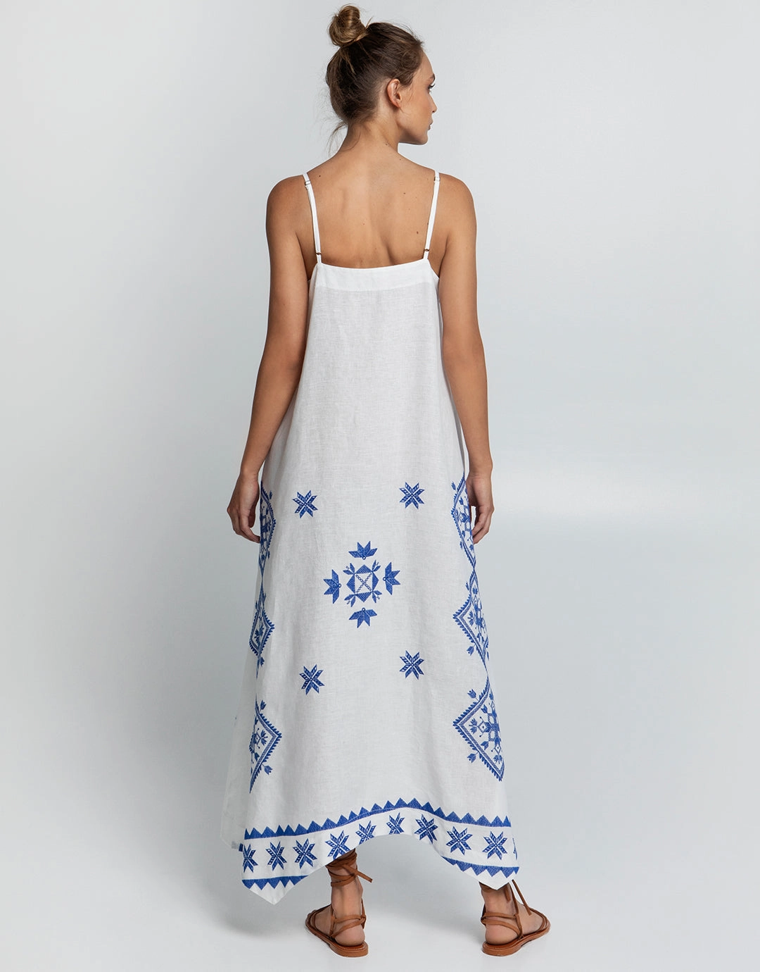 Lefkada Strappy Maxi Dress - White and Blue