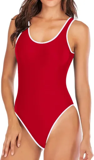 Leoparts Women's Retro 80s/90s High Cut Low Back One Piece Swimsuits Bathing Suits