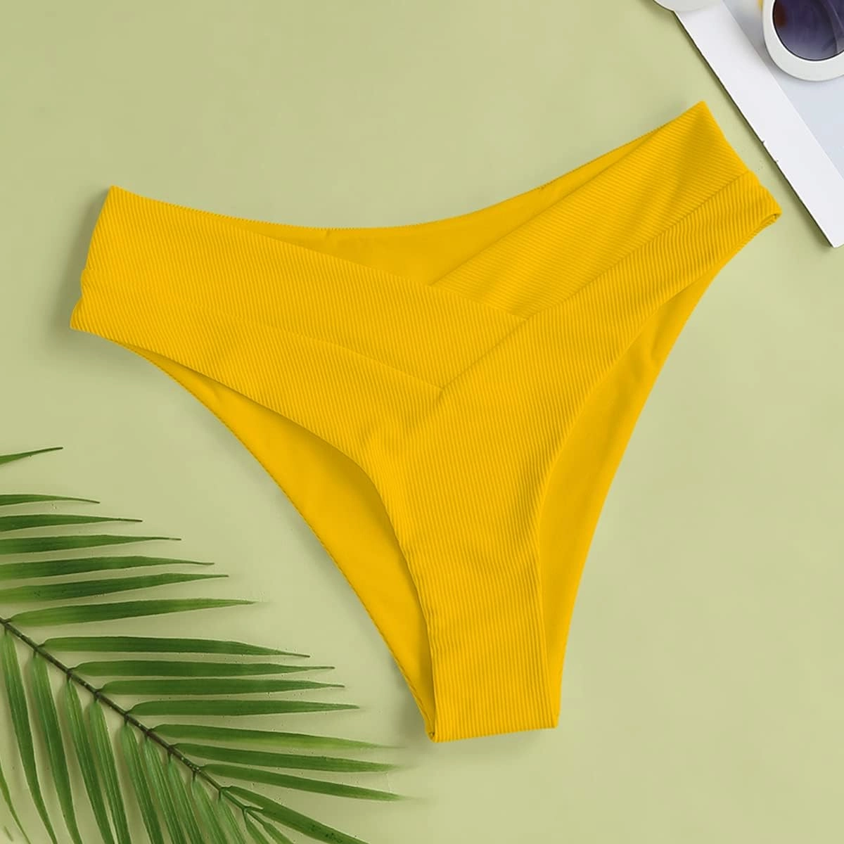 Leoparts Women's V Cut High Waisted Bikini Bottom Ribbed High Cut Cheeky Swimsuit Bathing Suit Bottoms
