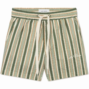 Les Deux Kids Chive Green/Thai Curry Stan Stripe Seersucker Swim Shorts