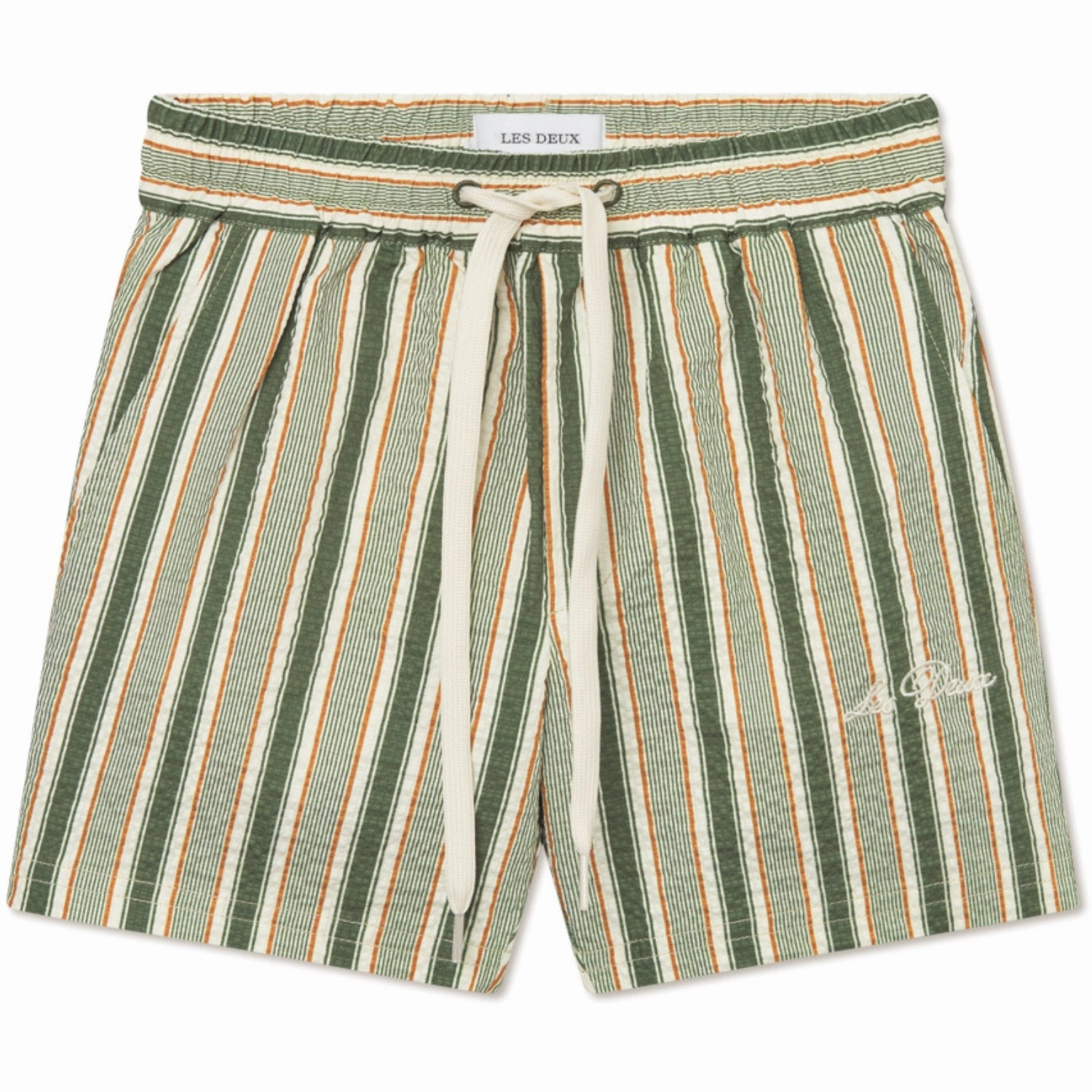 Les Deux Kids Chive Green/Thai Curry Stan Stripe Seersucker Swim Shorts