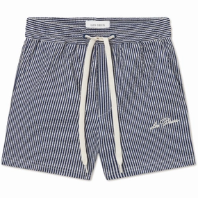 Les Deux Kids Light Sand/Blueprint Stan Stripe Seersucker Swim Shorts