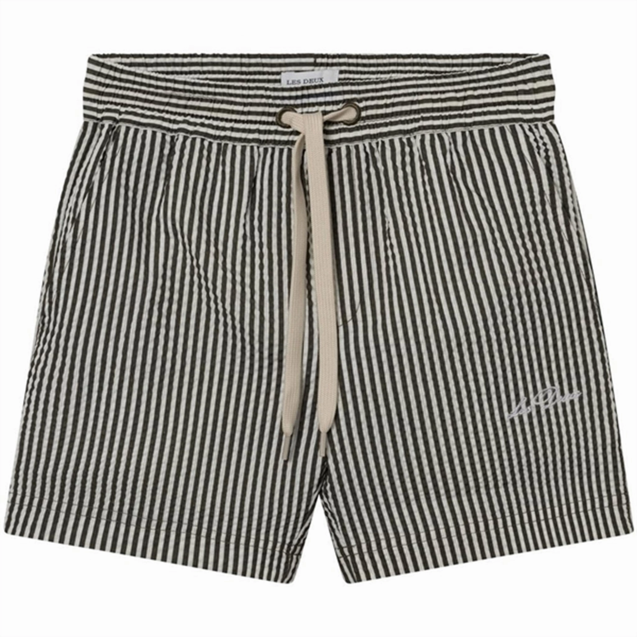 Les Deux Kids Olive Night/Ivory Stan Stripe Seersucker Swim Shorts