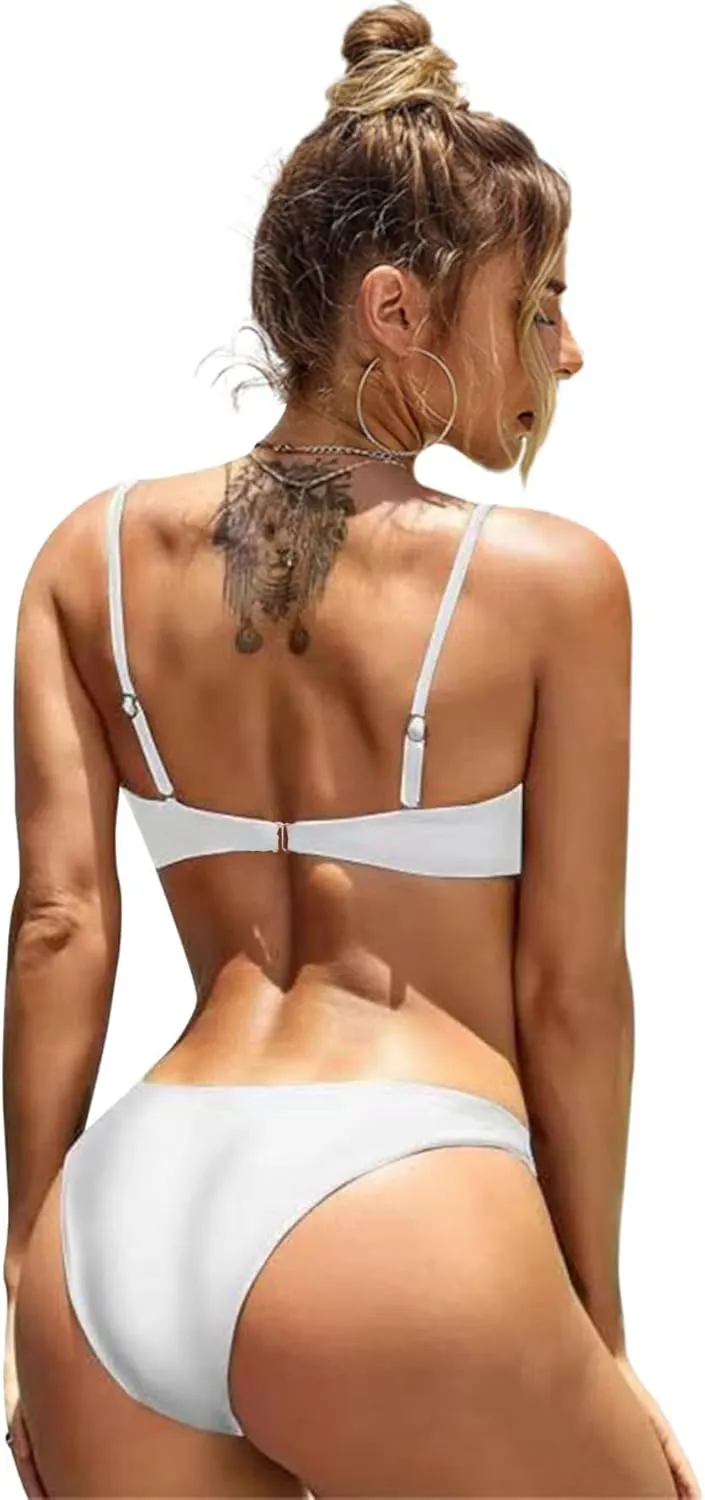 Lilosy Sexy Cute Underwire Cutout Halter Bikini Swimsuit Set Women Criss Cross Bathing Suit 2 Piece