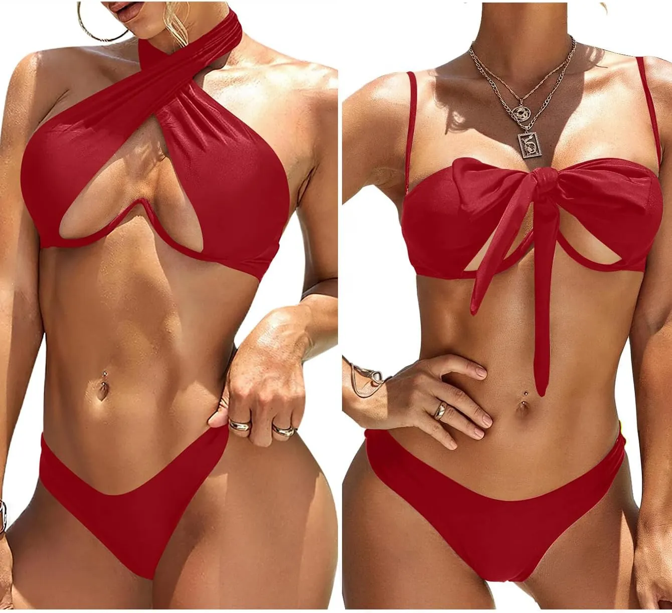 Lilosy Sexy Cute Underwire Cutout Halter Bikini Swimsuit Set Women Criss Cross Bathing Suit 2 Piece